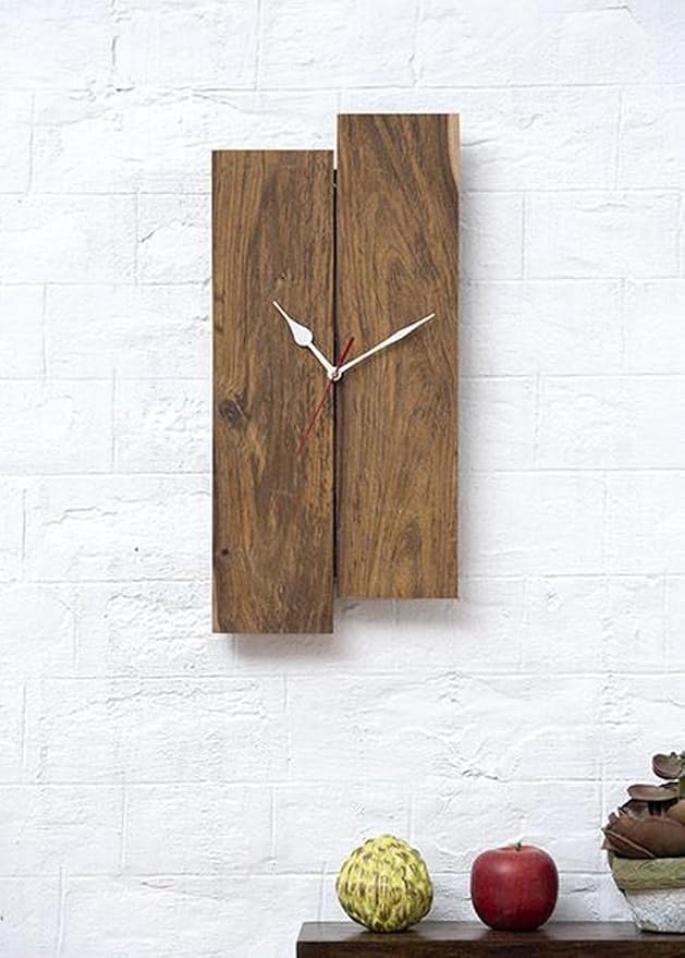 Goyal Handicraft Sheesham Wood Analog Wall Clock Classic Clock Contemporary Solid Wooden Frame Handcrafted Hanging Analog Wall Clock for Décor Living Room Home (Brown)