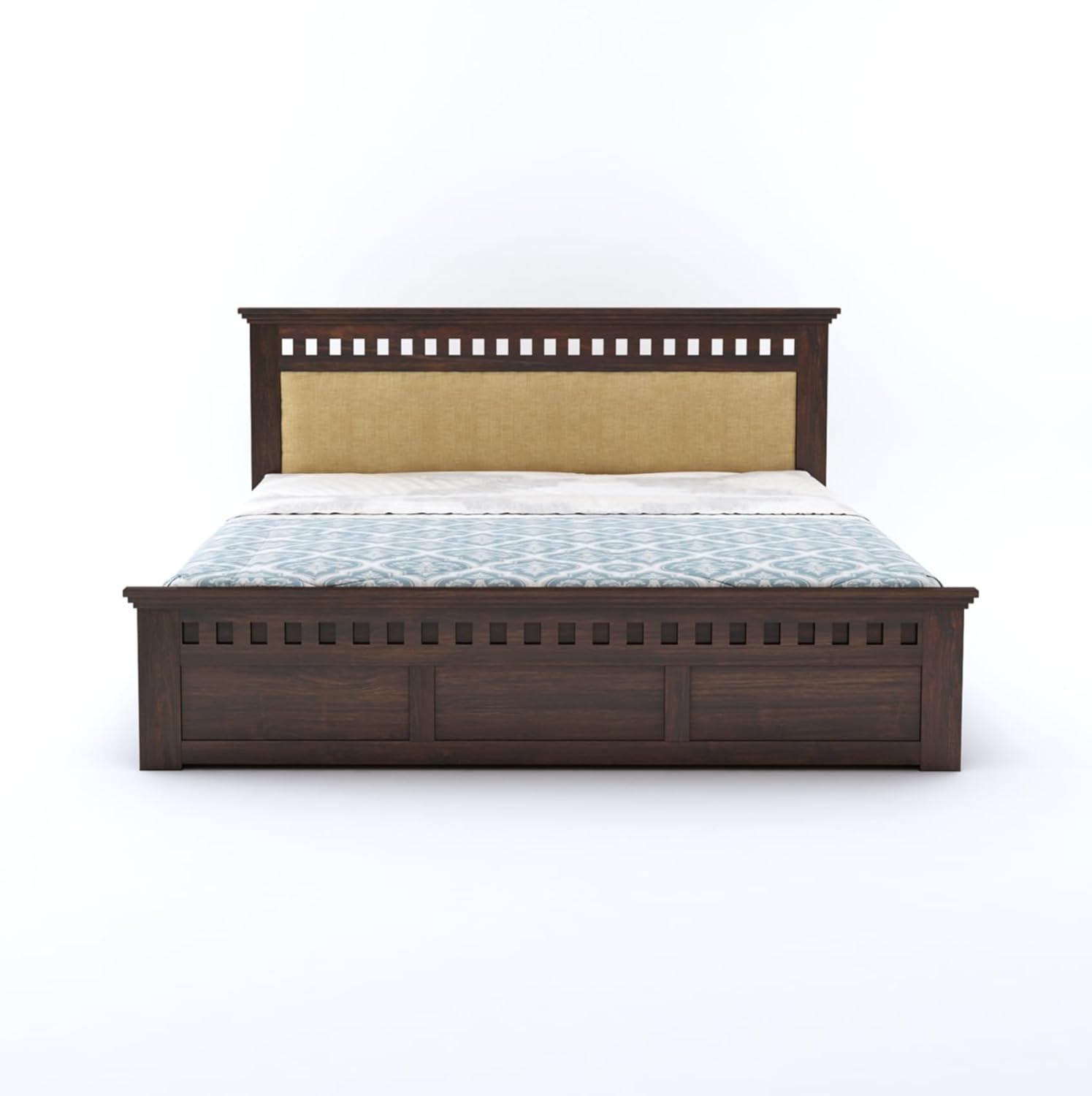 Sheesham Wood Queen Size Bed with Box Storage | 1 Year Warranty | Wooden Double Bed Cot Palang Furniture for Bedroom Living Room Home Hotel