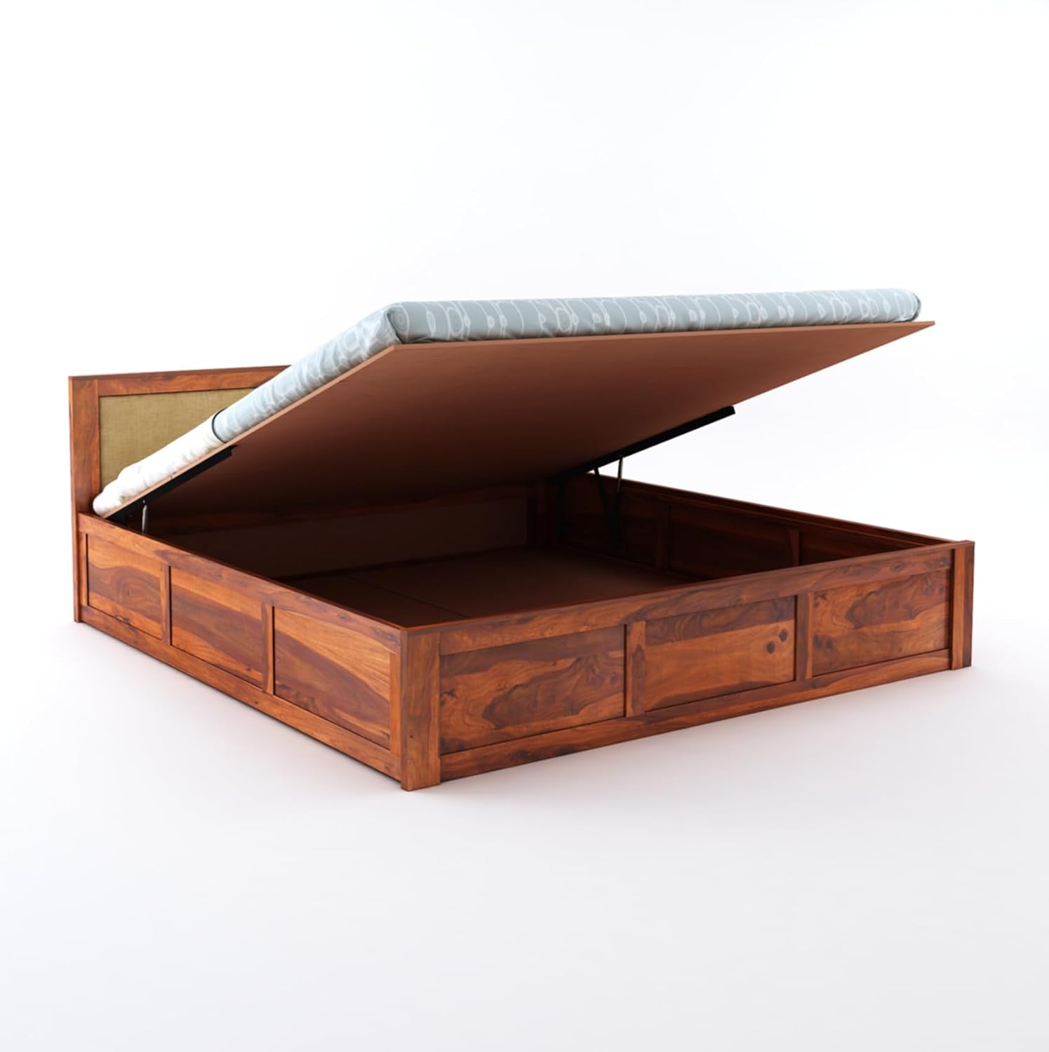 Sheesham Wood King Size Bed with Hydraulic Storage for Bedroom Living Room Home Hotel Furniture Wooden Double Bed Cot Palang for Guest Room