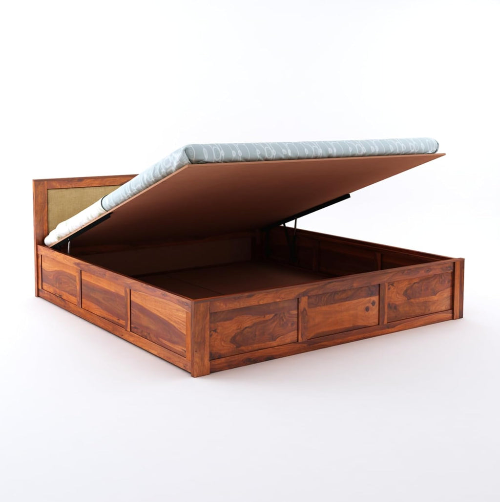 Sheesham Wood Queen Size Bed with Box Storage for Bedroom Living Room Home Hotel Wooden Double Bed Cot Palang Furniture