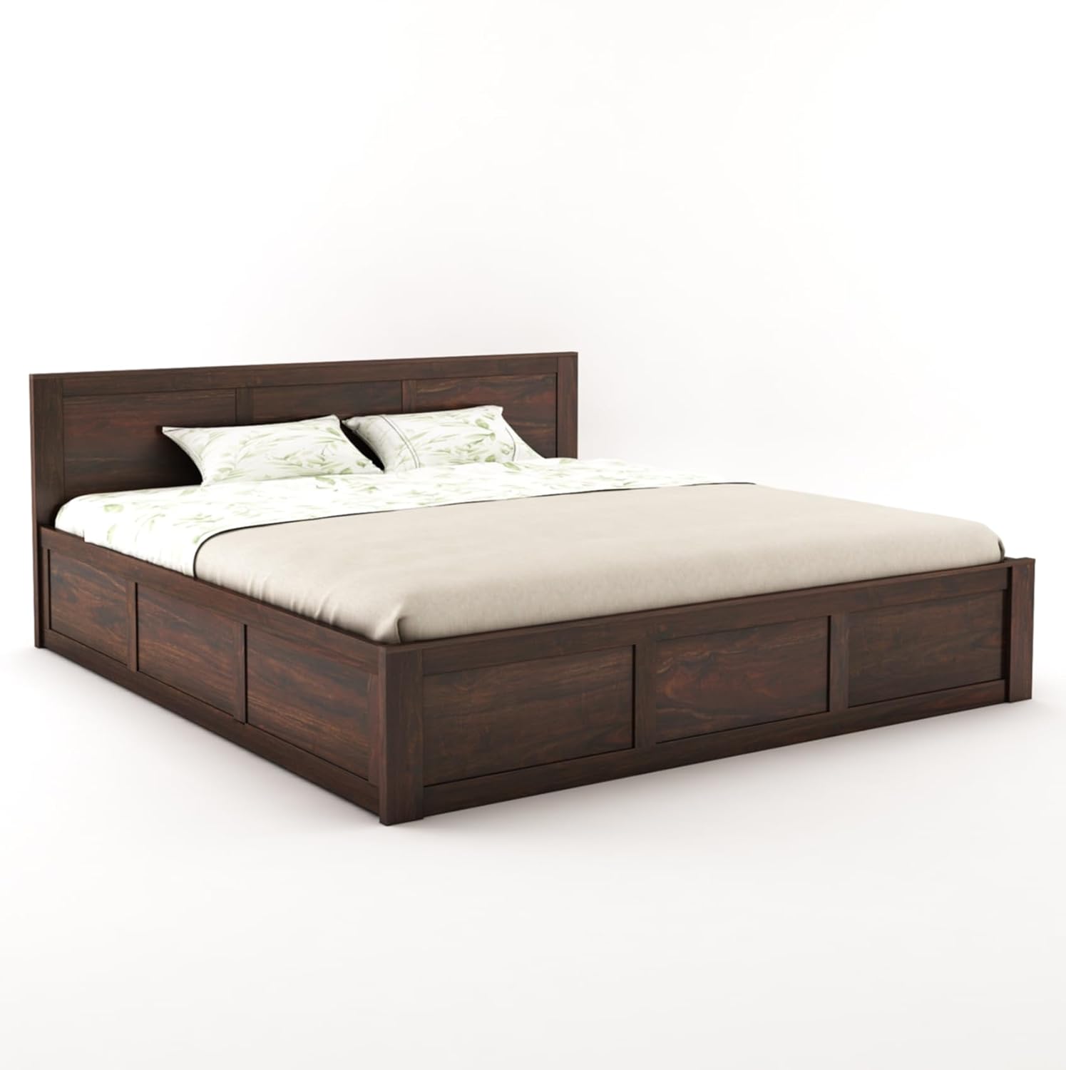 Goyal Handicraft Solid Sheesham Wood King Size Bed with Storage for Bedroom Wooden Palang for Living Room Home (Walnut Finish) | 1 Year Warranty