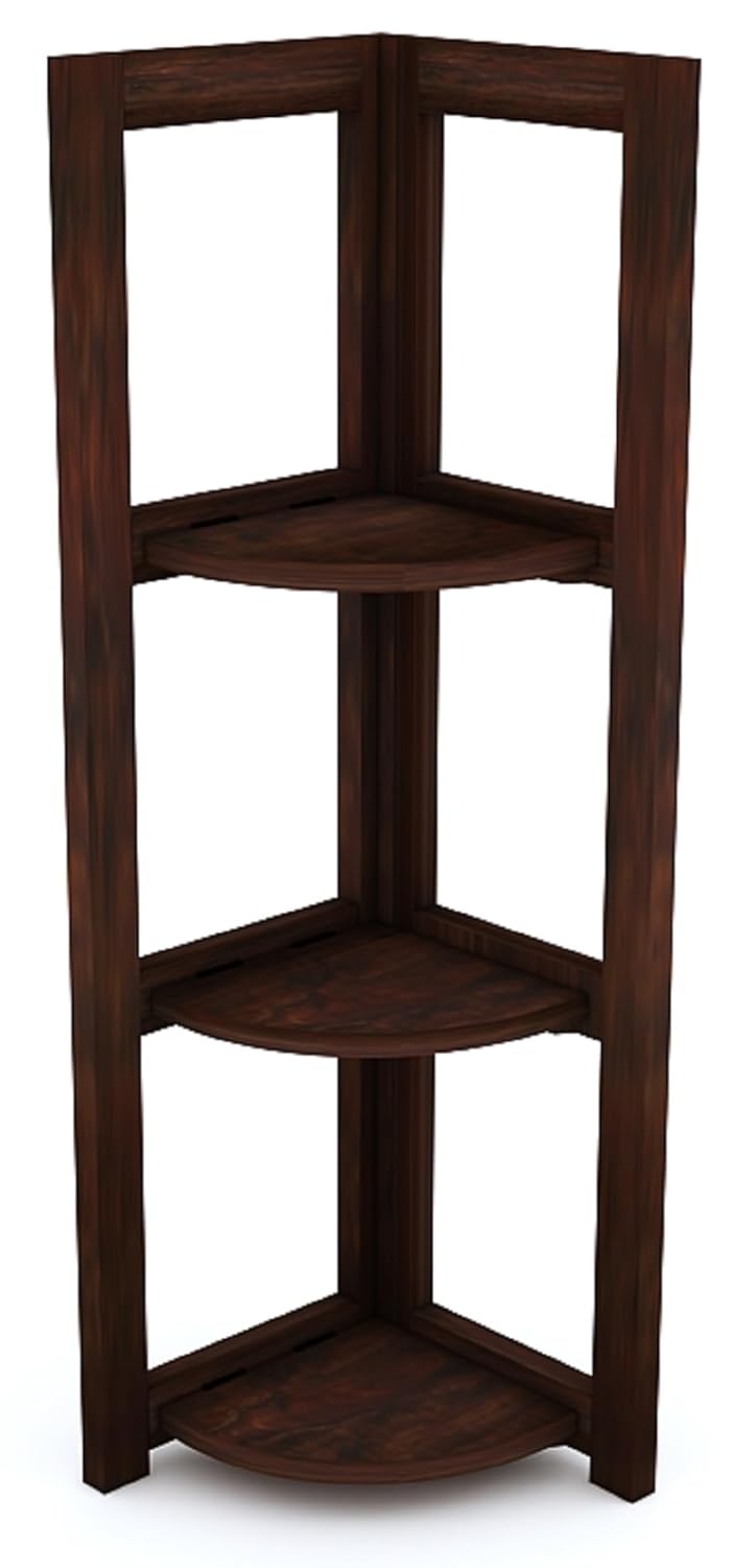 Sheesham Wood 3 Tier Corner Shelf Display Rack Shelves Storage Organizer Ladder Bookshelf for Living Room Bedroom Home Office