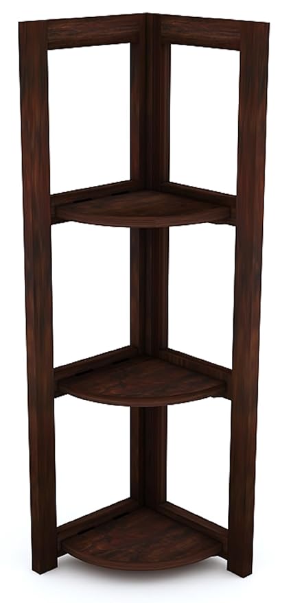 Goyal Handicraft Sheesham Wood 3 Tier Corner Shelf Display Rack Shelves Storage Organizer Ladder Bookshelf for Living Room Bedroom Home Office (Walnut Finish)