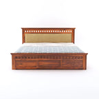 Wood King Size Box Storage Double Bed Cot Palang - Cream And Honey