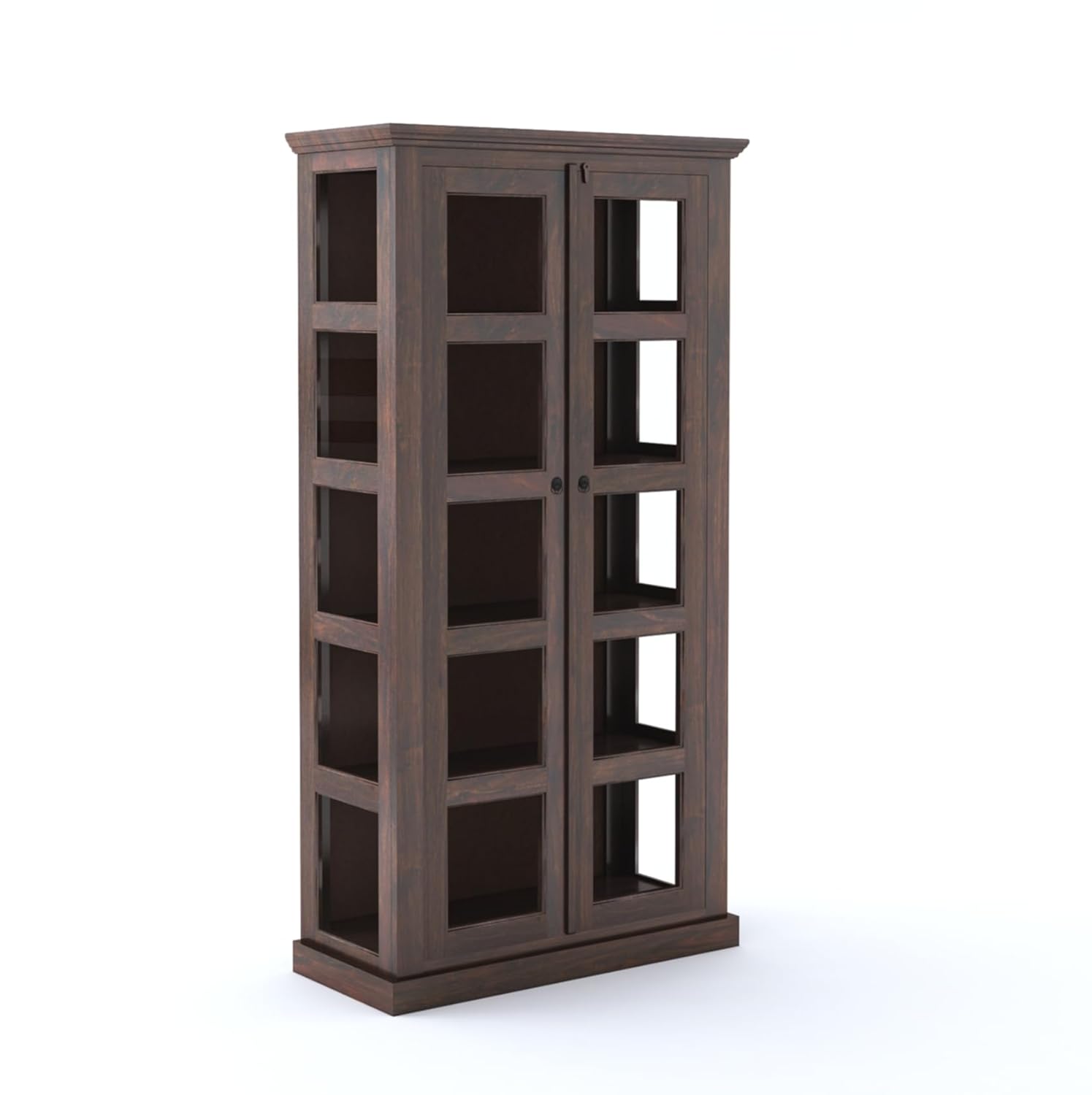Sheesham Wood Bookshelf with Glass Door for Home Library Solid Wood Bookcase Wooden Crockery Cabinet for Kitchen Book Shelf