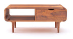 Sheesham Wood Rectangle Coffee Table With Shelf & Drawer Storage