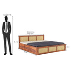 Wood King Size Cane Bed With Box Storage - Honey Finish
