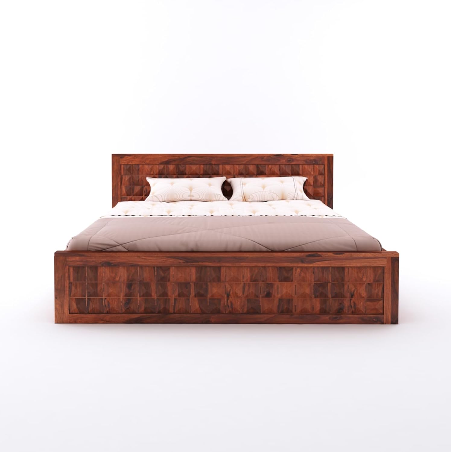 Sheesham Wood Queen Size Bed with Box Storage and Headboard | Durable Wooden Double Bed Cot Palang Furniture for Bedroom, Living Room, Guest Room, Hotel and Home
