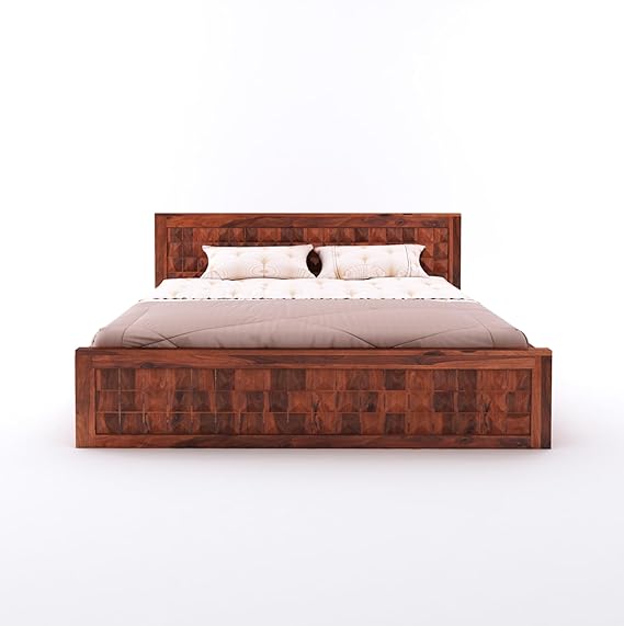 Goyal Handicraft Sheesham Wood King Size Bed with Hydraulic Storage for Bedroom Living Room Home Hotel Furniture Wooden Double Bed Cot Palang for Guest Room (Honey Finish)