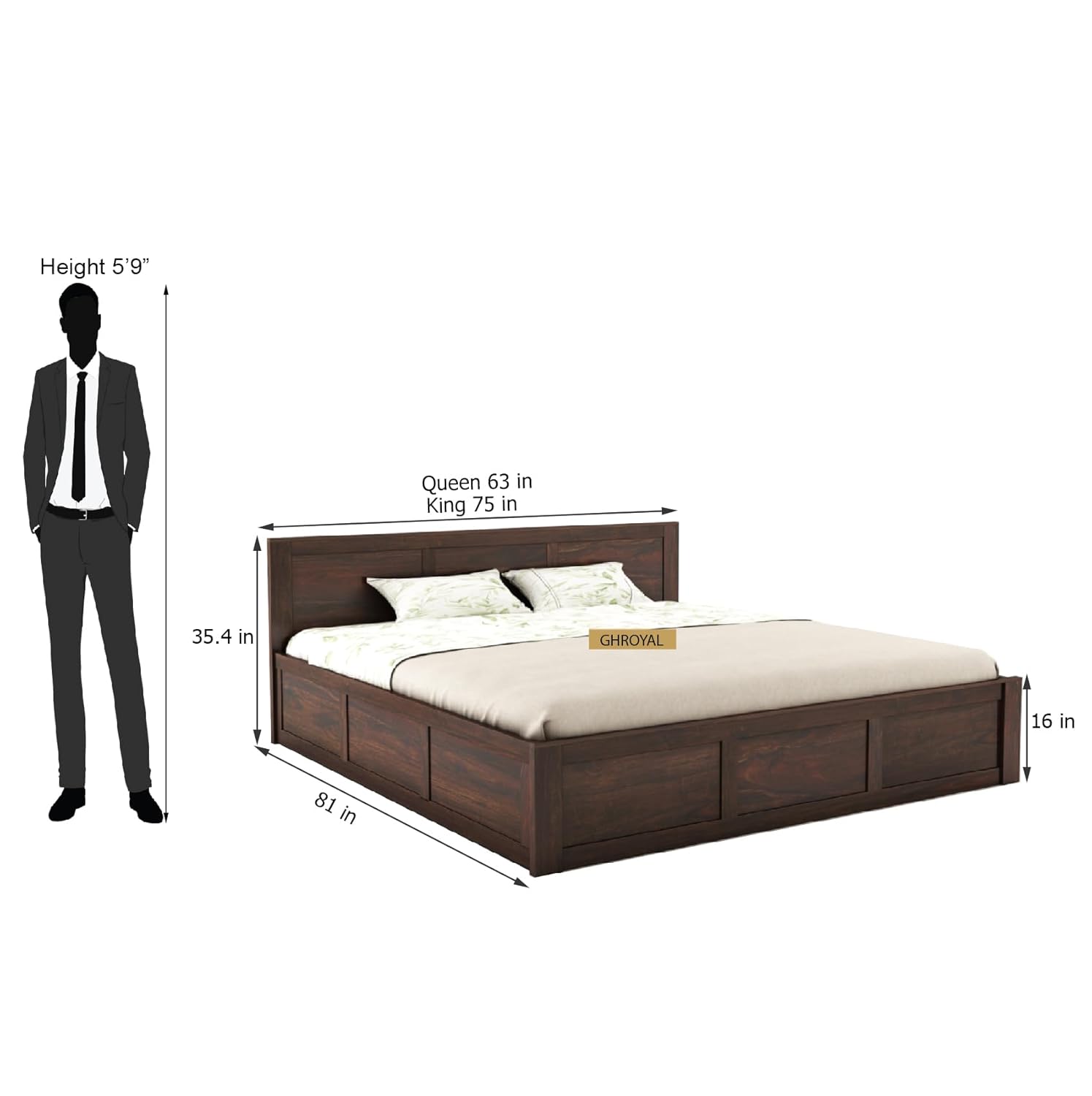 Sheesham Wood Queen Size Bed with Hydraulic Storage for Bedroom Living Room Home Hotel Furniture Wooden Double Bed Cot Palang for Guest Room
