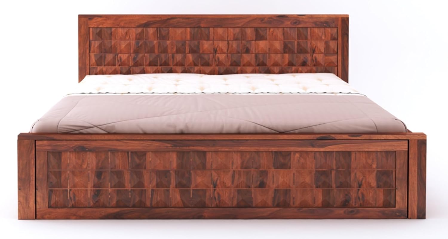 Sheesham Wood King Size Bed with Box Storage and Headboard | Durable Wooden Double Bed Cot Palang Furniture for Bedroom, Living Room, Guest Room, Hotels and Home