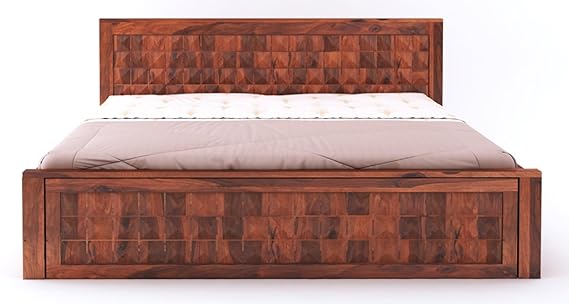 Goyal Handicraft Sheesham Wood Queen Size Bed with Front Opening Drawer Storage for Bedroom Living Room Home Hotel Wooden Doule Bed Cot Palang Furniture (Honey Finish)