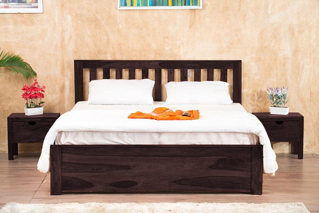 Sheesham Wood Queen Size Bed with Box Storage for Bedroom Living Room Home Wooden Double Bed Cot Palang Furniture