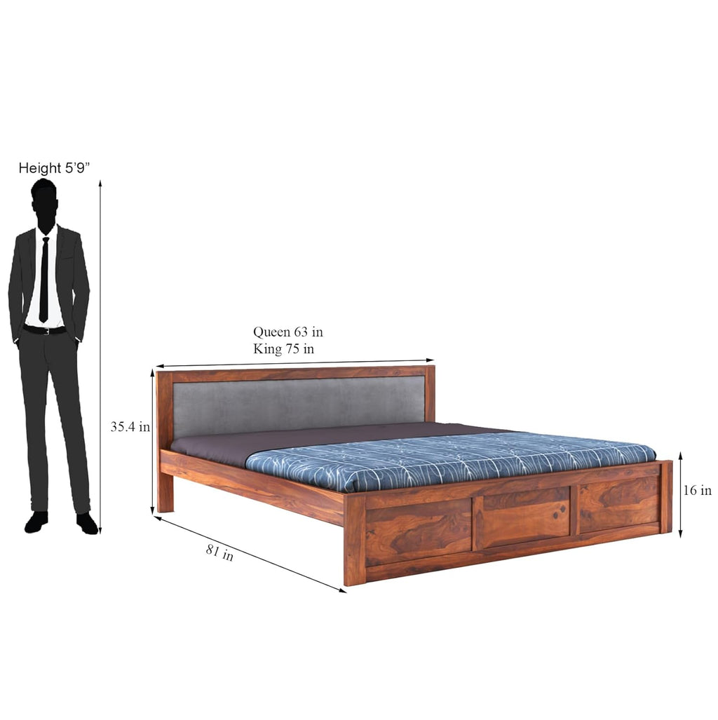 Sheesham Wood King Size Bed Without Storage Wooden Headboard Cushion Cot Double Bed Furniture for Bedroom Living Room Home
