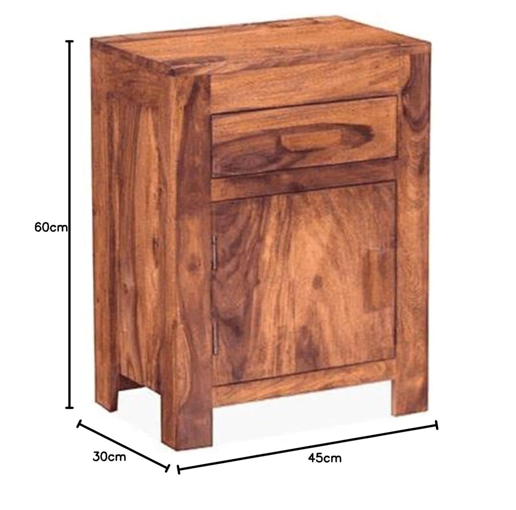 Sheesham Wood Bedside Table with Cabinet Storage Night Stand Sofa Side Table End Table Furniture for Living Room Home Office