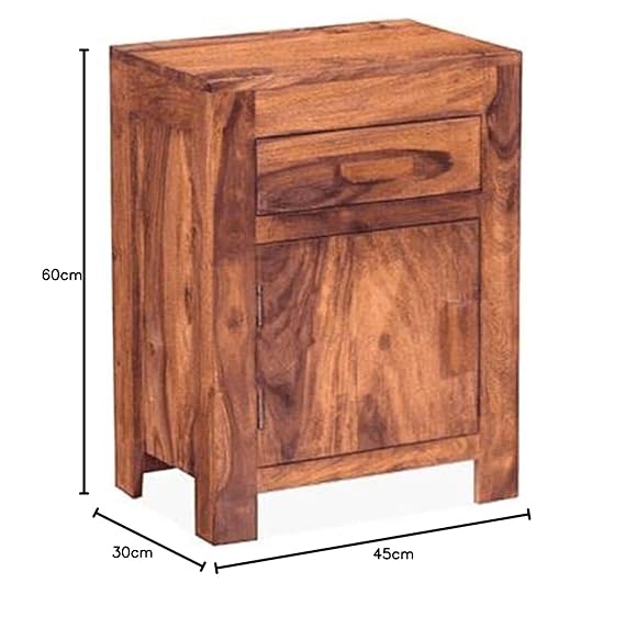 Goyal Handicraft Sheesham Wood Bedside Table with 1 Drawer and Cabinet Storage for Bedroom Living Room Home Office Hotel Furniture End Table|Nightstand|Sofa Side Table (Honey Finish)