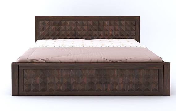 Goyal Handicraft Sheesham Wood King Size Bed for Bedroom Solid Wood Double Bed Cot with Front Opening Drawer Storage Palang for Living Room Furniture (Walnut Finish)