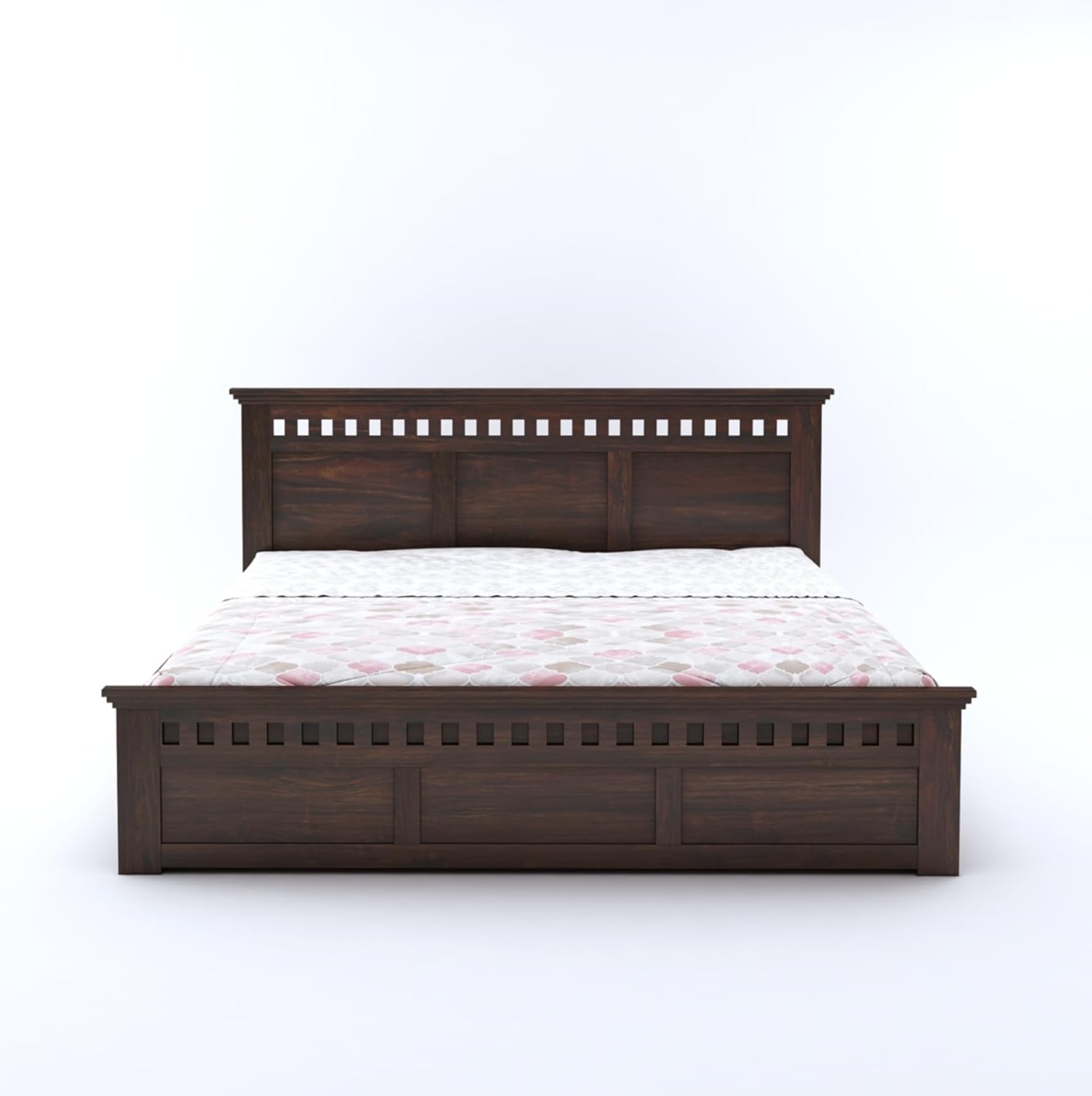 Goyal Handicraft Solid Sheesham Wood Kuber Queen Size Double Bed with Box Storage Cot for Bedroom Living Room Home (Walnut Finish) | 1 Year Warranty