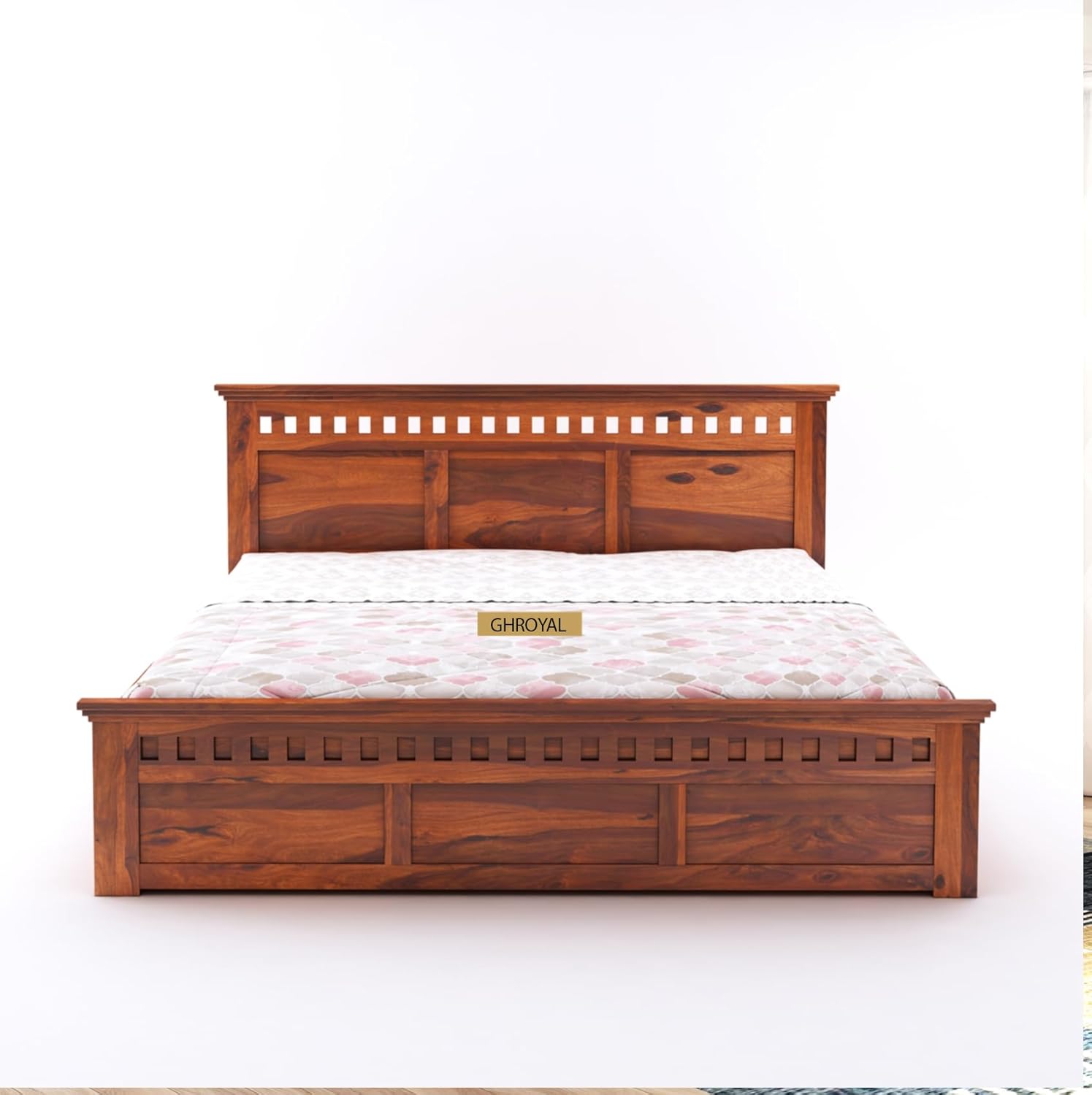 Goyal Handicraft Sheesham Wood Crafter King Size Bed with Hydraulic Storage for Bedroom Home Wooden Double Bed Cot Palang for Living Room and Hotels (Honey Finish) | 1 Year Warranty