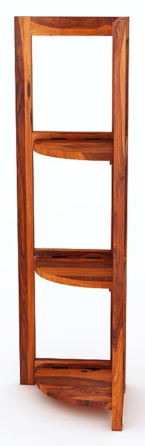 Goyal Handicraft Sheesham Wood 3 Tier Corner Shelf Display Rack Shelves Storage Organizer Ladder Bookshelf for Living Room Bedroom Home Office (Honey Finish)