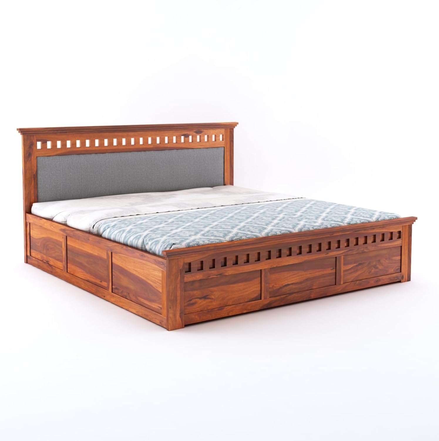 Sheesham Wood Queen Size Bed with Box Storage | 1 Year Warranty | Wooden Double Bed Cot Palang Furniture for Bedroom Living Room Home Hotel