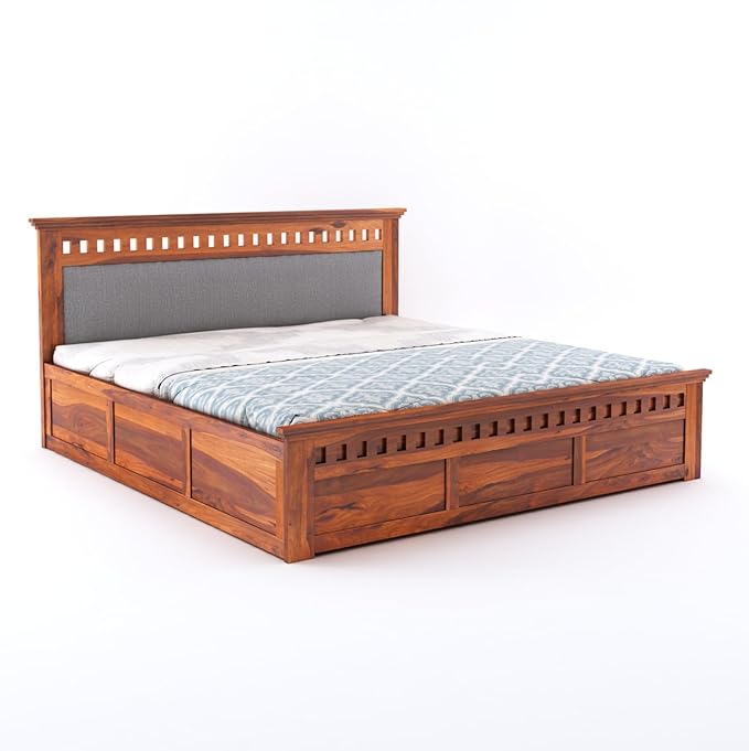 Sheesham Wood Queen Size Bed with Box Storage | 1 Year Warranty | Wooden Double Bed Cot Palang Furniture for Bedroom Living Room Home Hotel
