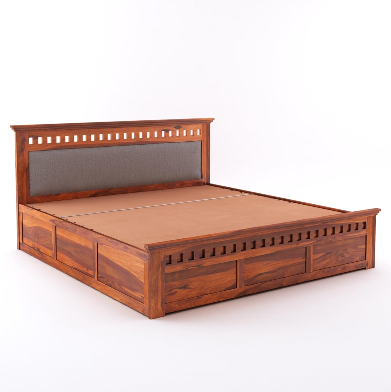 King Size Hydraulic Storage Double Bed Cot Palang - Grey & Honey