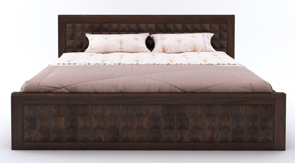 Sheesham Wood Queen Size Bed with Box Storage and Headboard | Durable Wooden Double Bed Cot Palang Furniture for Bedroom, Living Room, Guest Room, Hotel and Home