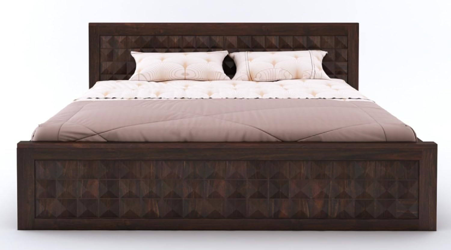 Sheesham Wood Queen Size Bed with Box Storage and Headboard | Durable Wooden Double Bed Cot Palang Furniture for Bedroom, Living Room, Guest Room, Hotel and Home