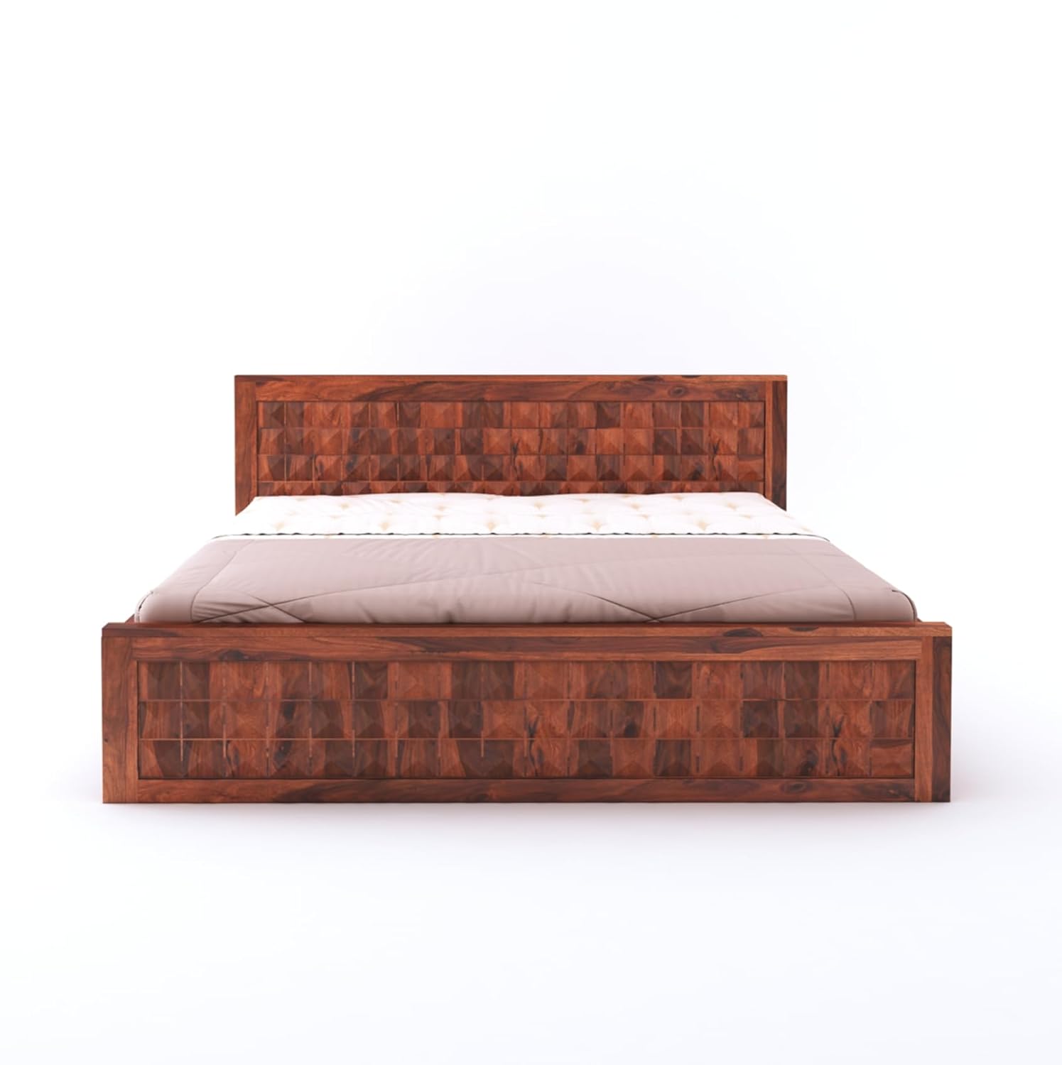 Sheesham Wood Queen Size Bed with Box Storage and Headboard | Durable Wooden Double Bed Cot Palang Furniture for Bedroom, Living Room, Guest Room, Hotel and Home