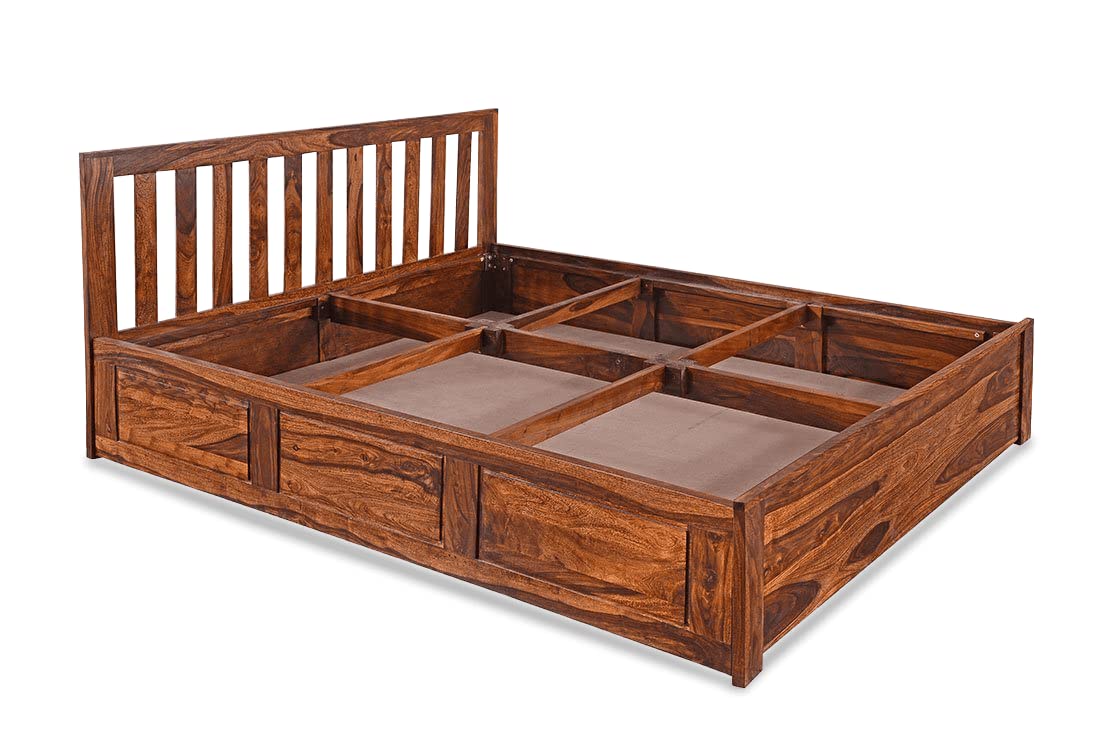 Sheesham Wood Queen Size Bed with Box Storage for Bedroom Living Room Home Hotel Wooden Double Bed Cot Palang Furniture