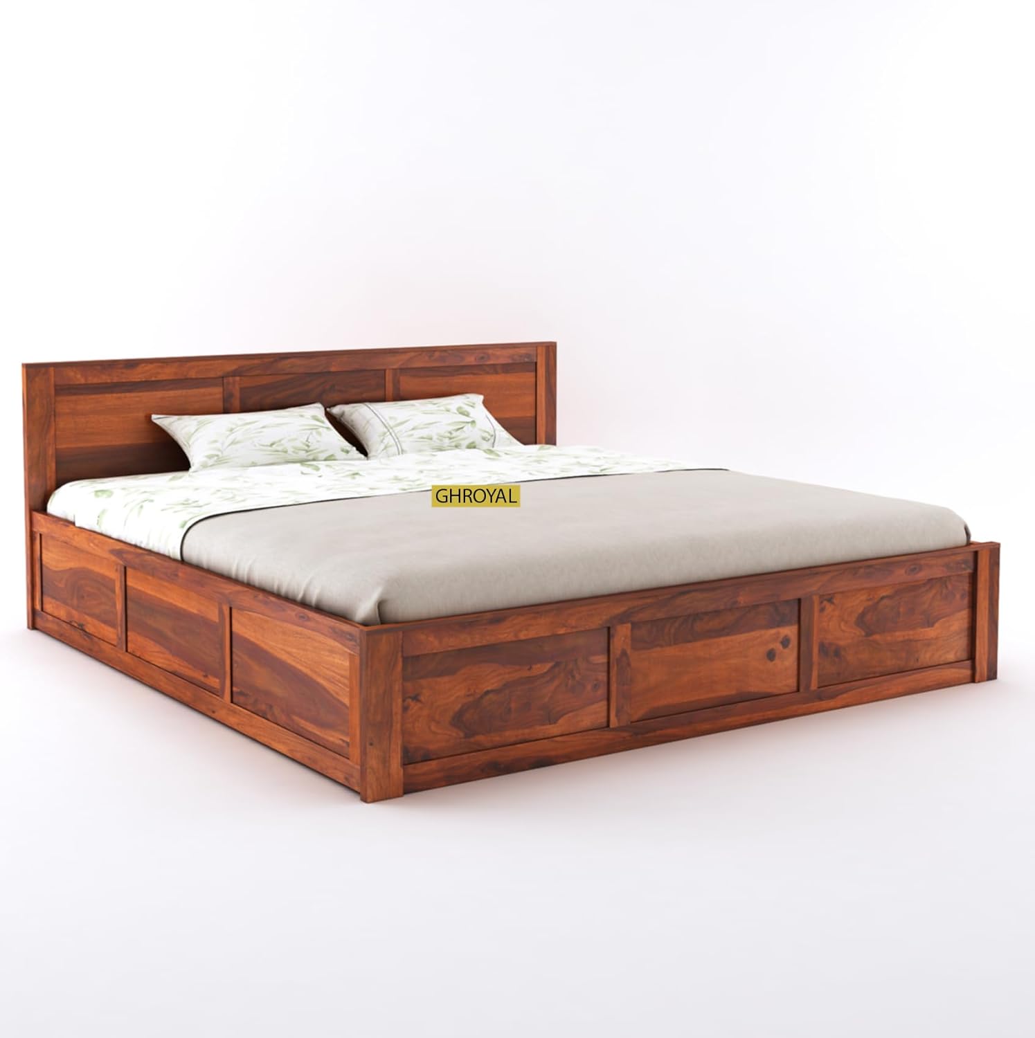 Goyal Handicraft Solid Sheesham Wood Queen Size Double Bed with Box Storage for Bedroom Furniture Wooden Palang for Living Room Furniture (Honey Finish) | 1 Year Warranty