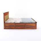 Queen Size Box Storage Double Bed Cot Palang - Cream And Honey