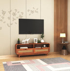 Sheesham Wood TV Cabinet Stand With 2 Cane Drawer and 2 Shelves - Honey Finish - 145cm