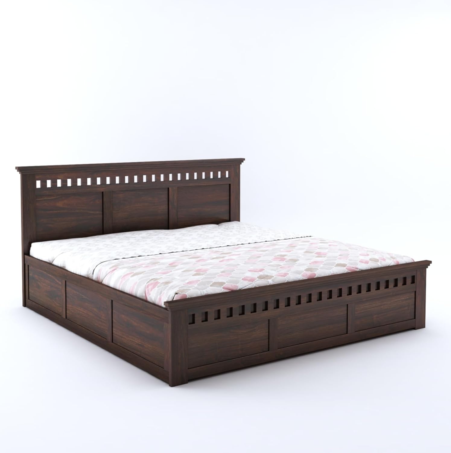 Goyal Handicraft Solid Sheesham Wood Kuber Queen Size Double Bed with Box Storage Cot for Bedroom Living Room Home (Walnut Finish) | 1 Year Warranty