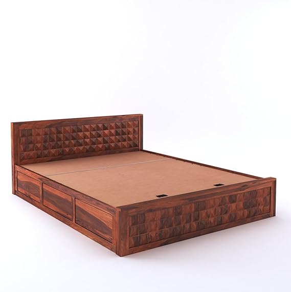 Goyal Handicraft Sheesham Wood King Size Bed with Hydraulic Storage for Bedroom Living Room Home Hotel Furniture Wooden Double Bed Cot Palang for Guest Room (Honey Finish)