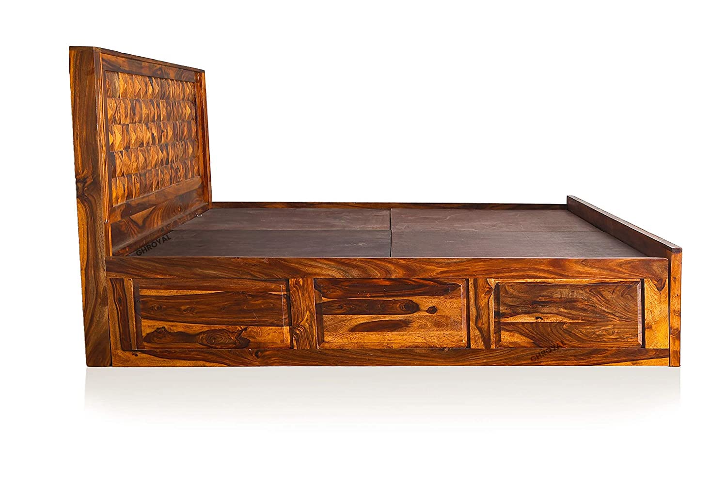 Sheesham Wood Queen Size Bed with Front Opening Box Storage for Bedroom Living Room Home Hotel Wooden Double Bed Cot Palang Furniture