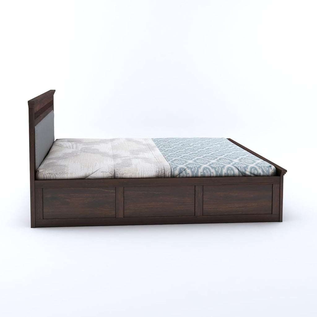 Sheesham Wood Queen Size Bed with Box Storage | 1 Year Warranty | Wooden Double Bed Cot Palang Furniture for Bedroom Living Room Home Hotel