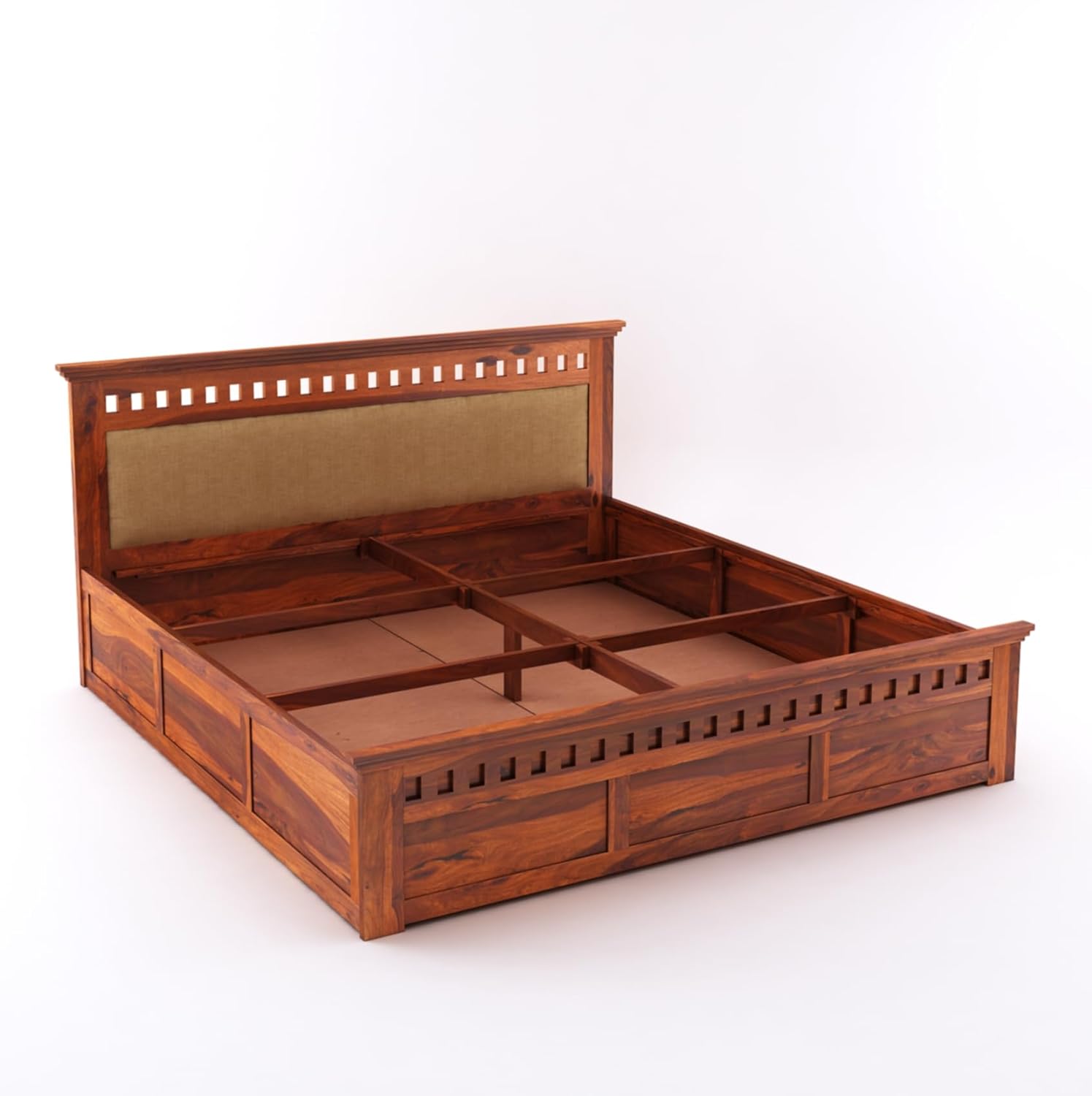 Sheesham Wood Queen Size Bed with Box Storage | 1 Year Warranty | Wooden Double Bed Cot Palang Furniture for Bedroom Living Room Home Hotel