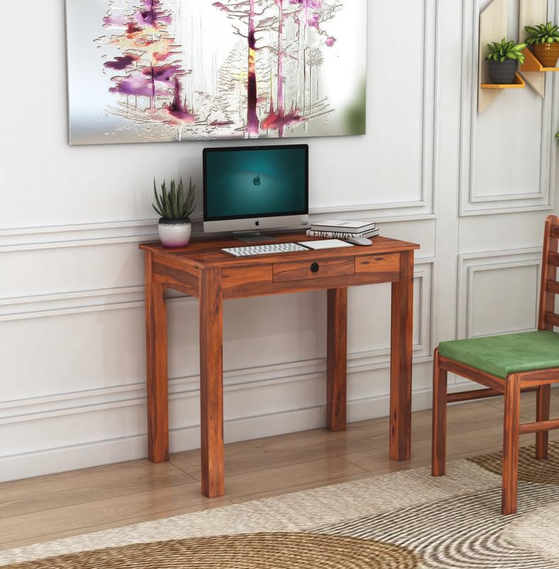 Sheesham Wood Study Table with 1 Drawer Storage | Students Writing Laptop Desk Furniture | Multipurpose Wooden Computer Workstation for Home, Bedroom, Study Room, and Office