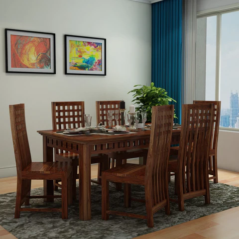 Amer Solid Sheesham Wood 6 Seater Dining Set - Natural Finish