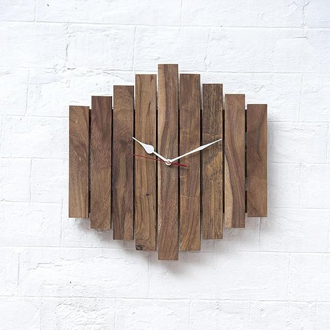 Goyal Handicraft Sheesham Wood Analog Wall Clock Classic Clock Contemporary Solid Wooden Frame Handcrafted Hanging Analog Wall Clock Hexagonal for Décor Living Room Home (Brown)