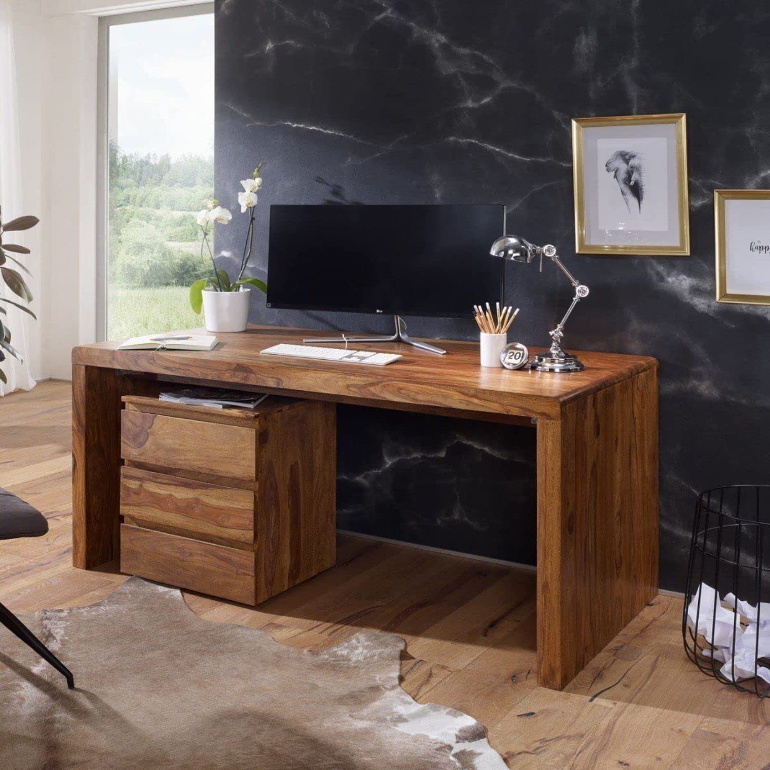 Sheesham Wood Writing Study Table with Drawer Storage for Students Laptop Desk Wooden Furniture Office Desk for Study Room Home Office