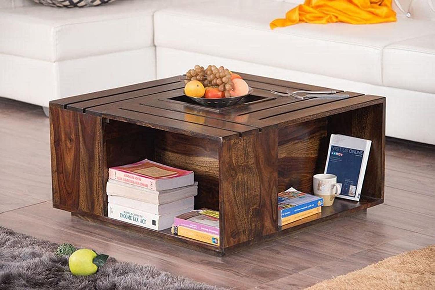 Goyal Handicraft Sheesham Wood Coffee Table with Self Storage for Bedroom Living Room Home Office Teapoy Tea Table Center Table Furniture (Walnut Finish)