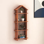Sheesham Wood Hut Shape Wall Shelves Wall Mounted Display Rack Storage Organizer Corner Hanging Shelf for Living Room Bedroom Home Office D�cor