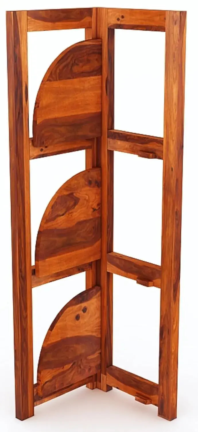 3 Tier Corner Shelf & Bookshelf - Honey Finish