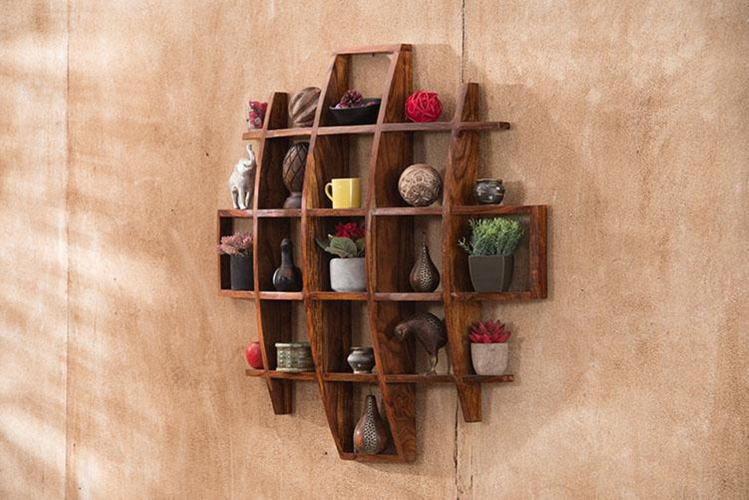 Goyal Handicraft Solid Sheesham Wood Wall Shelf Wooden Wall Mount Dispay Rack for Living Room Home (Honey Finish)