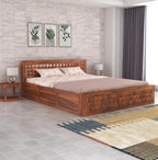 Sheesham Wood Queen Size Bed with Box Storage and Headboard | Durable Wooden Double Bed Cot Palang Furniture for Bedroom, Living Room, Guest Room, Hotel and Home