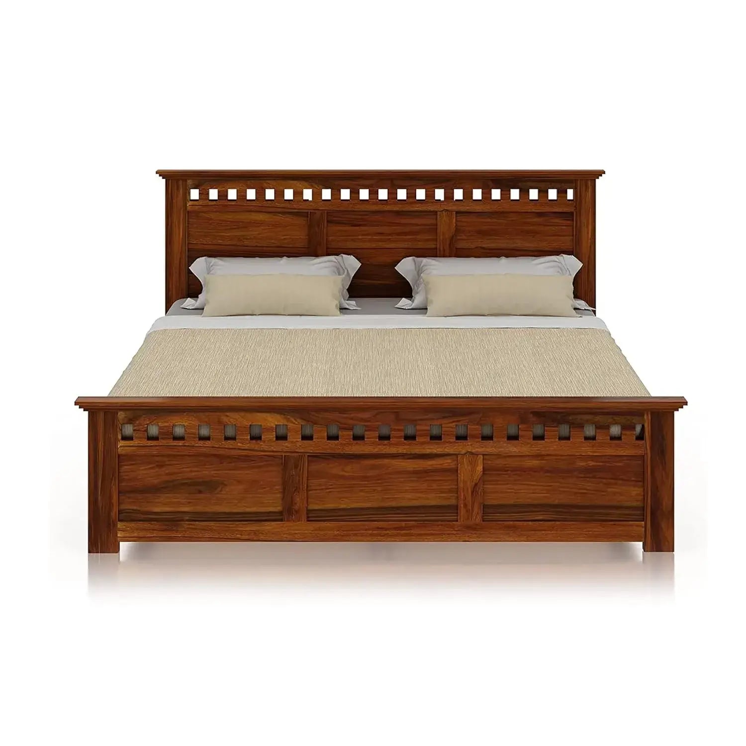 Queen Size Without Storage Double Bed Cot Palang - Honey Finish