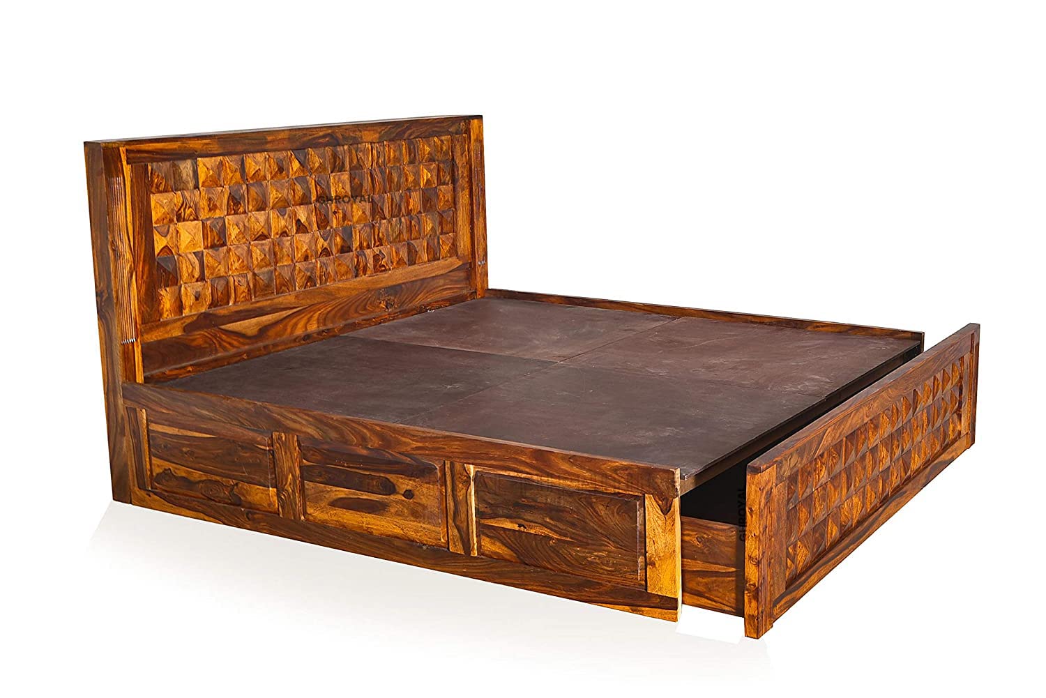 Sheesham Wood Queen Size Bed with Front Opening Box Storage for Bedroom Living Room Home Hotel Wooden Double Bed Cot Palang Furniture